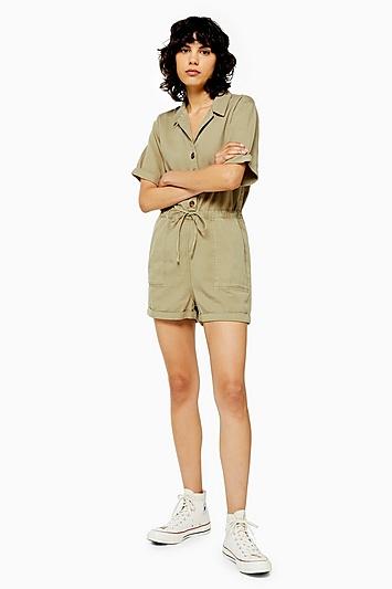Topshop Tall Khaki Button Utility Playsuit