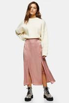 Topshop Petite Pink Double Split Midi Skirt