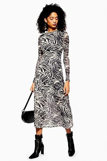 Topshop Zebra Print Mesh Midi Dress
