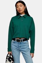 Topshop Green Long Sleeve Rugby Polo