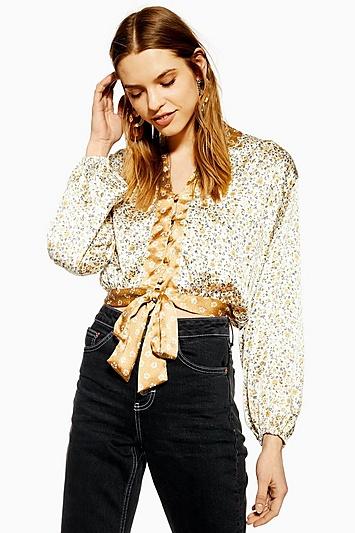 Topshop Floral Belted Plunge Blouse