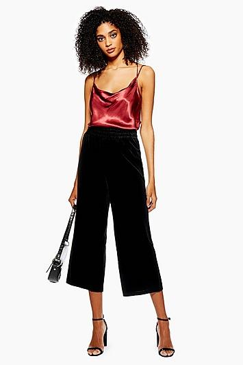 Topshop Velvet Crop Wide Trousers