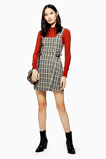 Topshop Petite Check Buckle Pinafore