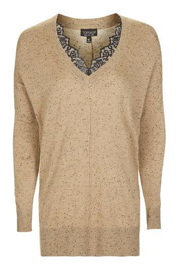 Topshop Fine Gauge Nep Lace V-neck Jumper
