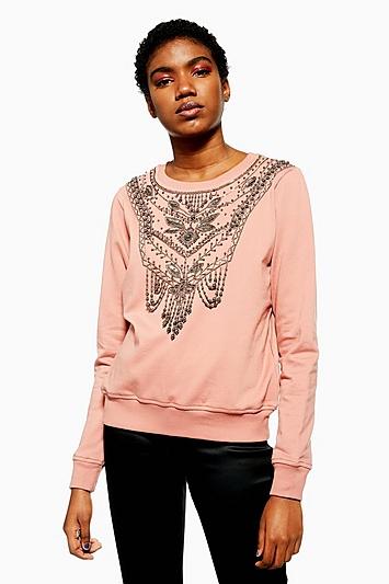Topshop Necklace Embellished Sweatshirt