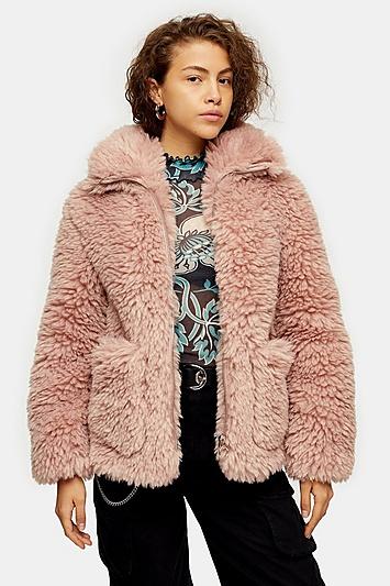 Topshop Pink Cosy Borg Jacket