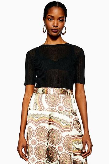 Topshop Black Sheer Ribbed T-shirt