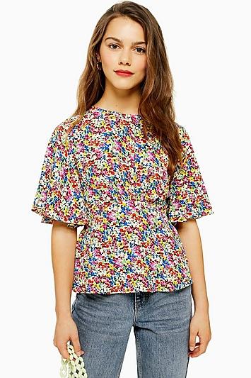 Topshop Petite Austin Floral Print Angel Sleeve Blouse