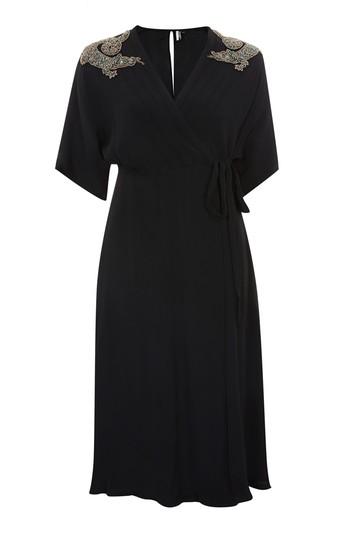 Topshop Dragon Embellished Wrap Dress