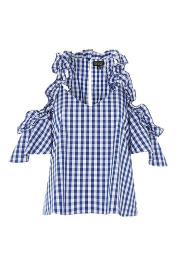 Topshop Gingham Cold Shoulder Ruffle Top