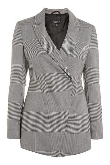 Topshop Power Shoulder Checked Jacket