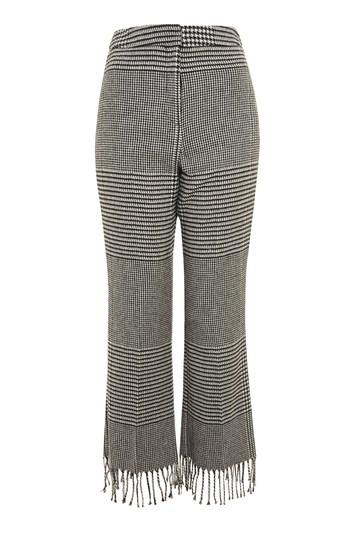 Topshop Petite Prince Of Wales Checked Fringe Trousers