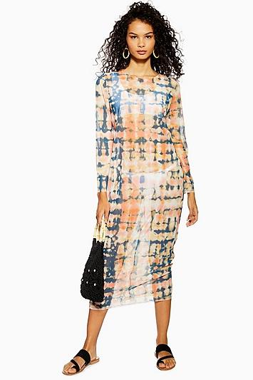 Topshop Multicoloured Tie Dye Mesh Dress