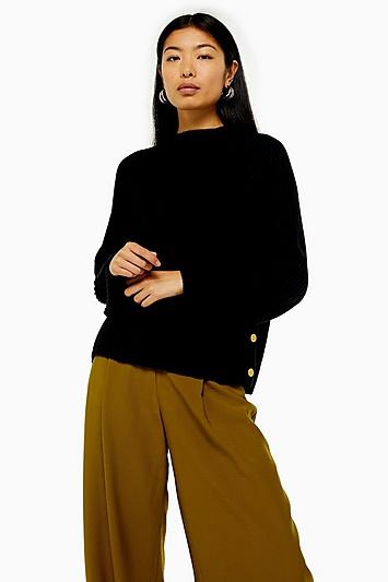 Topshop Black Knitted Popper Side Jumper