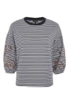 Topshop Embroidered Balloon Sleeve Stripe T-shirt