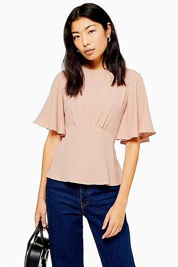 Topshop Austin Plain Pink Angel Sleeve Blouse
