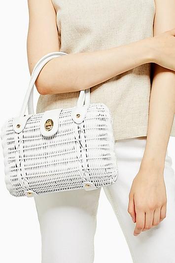 Topshop Flux White Wicker Straw Grab Bag