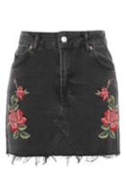 Topshop Moto Rose Embroidered Skirt