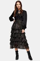 Topshop Black Tiered Floral Midi Skirt