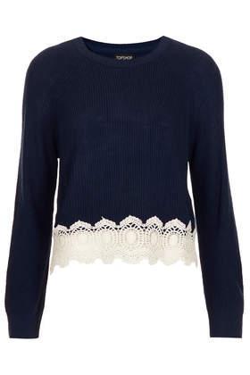 Topshop Cropped Lace Hem Top