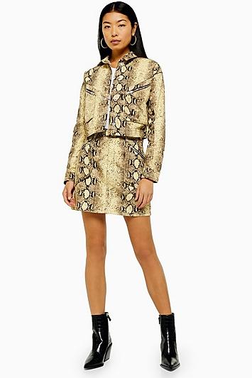Topshop Yellow Snake Denim Mini Skirt