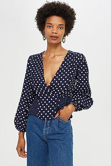 Topshop Mix Polka Dot Wrap Blouse
