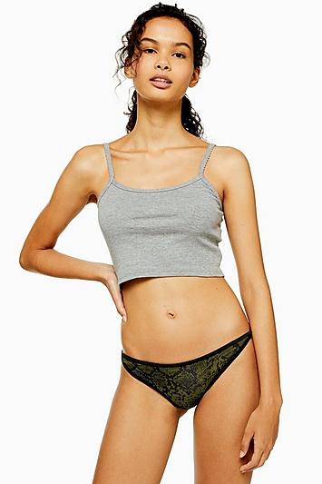 Topshop Khaki Snake Mesh Mini Knickers