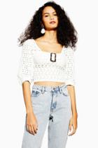 Topshop Lace Buckle Puff Sleeve Top