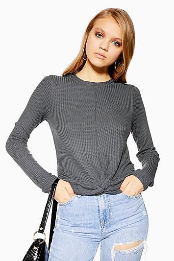 Topshop Long Sleeve Twist Waffle Top