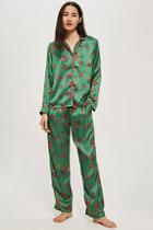 Topshop Green Satin Floral Trousers