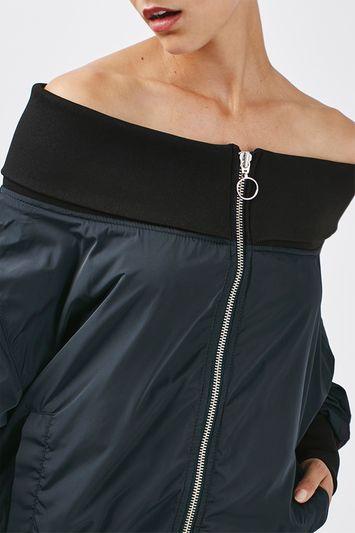 Topshop Off-the-shoulder Bomber Jacket By Boutique