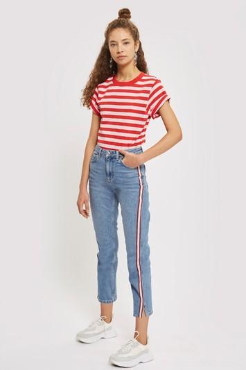 Topshop Petite Stripe Straight Leg Jeans