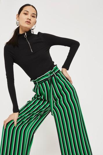 Topshop Stripe Paperbag Wide Leg Pants