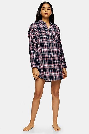 Topshop Navy Check Pyjama Shirt