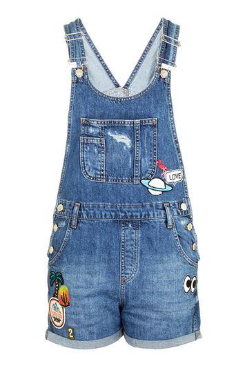 Topshop Petite Badge Short Dungaree