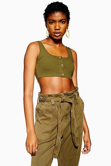Topshop Khaki Tortoiseshell Button Bralet