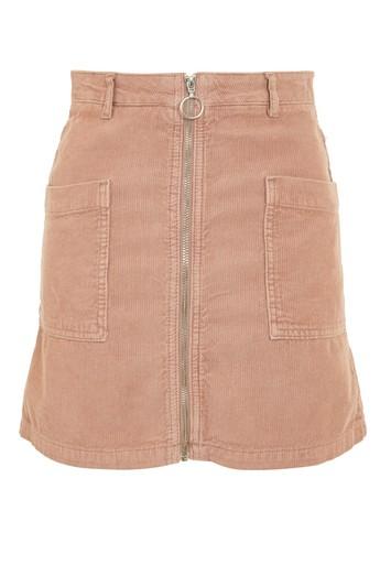 Topshop Moto Cord Zip Denim Mini Skirt