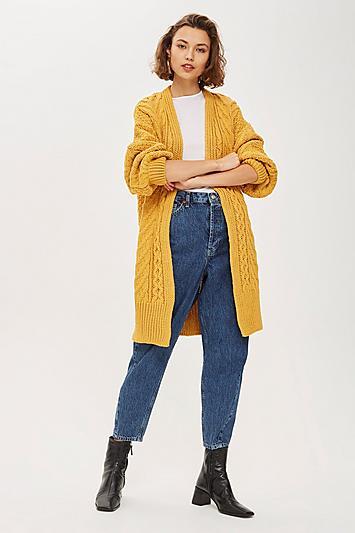 Topshop Cable Knit Longline Cardigan