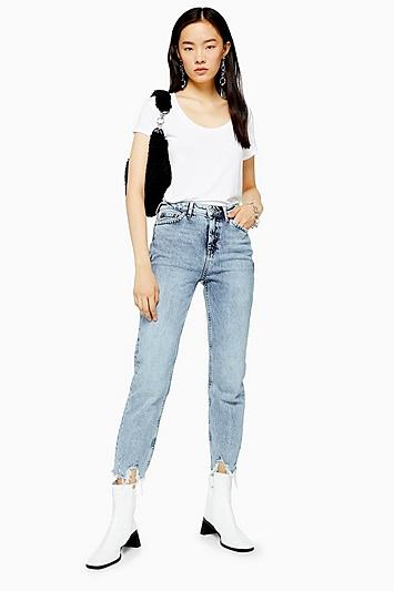 Topshop Bleach Wash Jagged Hem Straight Jeans