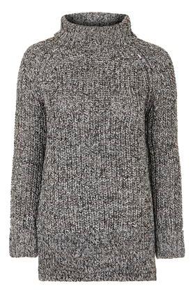 Topshop Tweed Oversize Rib Roll Jumper