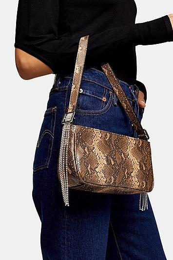 Topshop 90's Snake Diamante Shoulder Bag