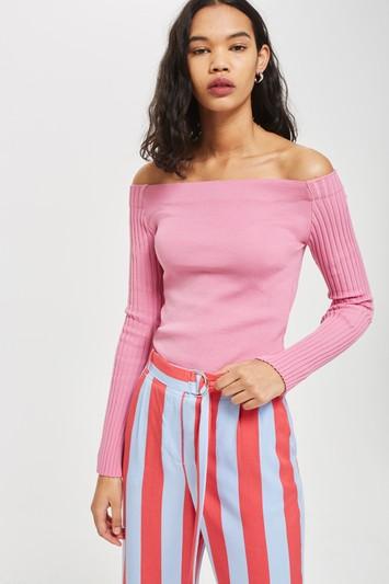Topshop Ribbed Sleeve Bardot Top