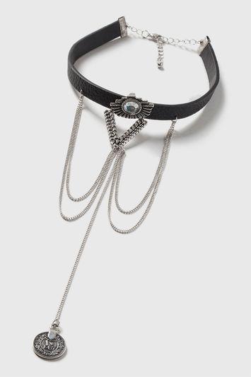 Topshop Leather Chain Coin Choker