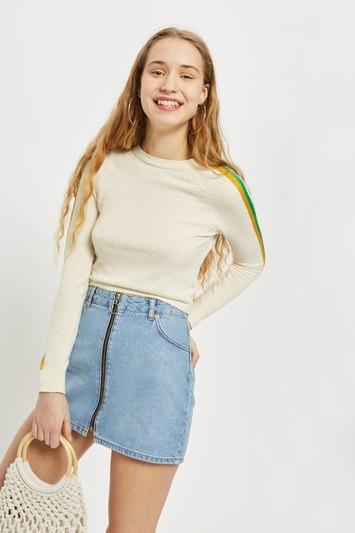 Topshop Petite Zip Through Denim Skirt