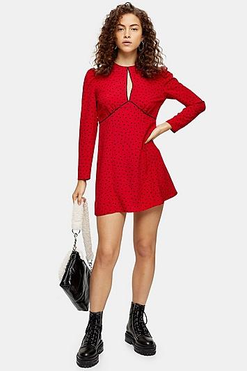 Topshop Petite Piped Keyhole Mini Dress