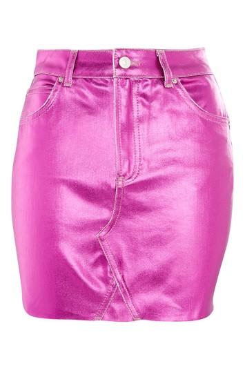 Topshop Moto Metallic Denim Mini Skirt
