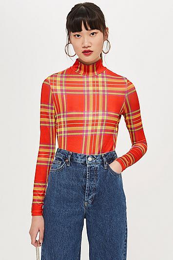 Topshop Check Slinky Funnel Top