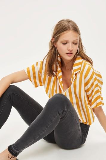 Topshop Washed Black Let Hem Joni Jeans