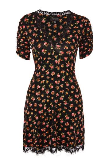 Topshop Lace Trim Ditsy Floral Print Tea Dress