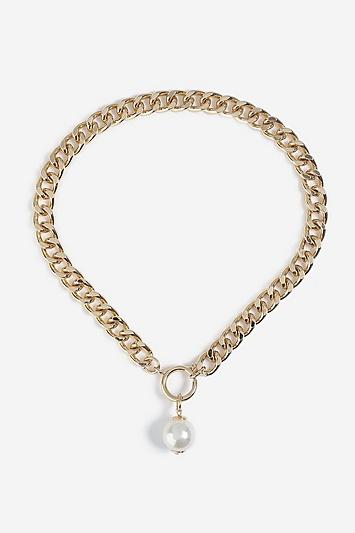 Topshop *chunky Chain Pearl Drop Necklace